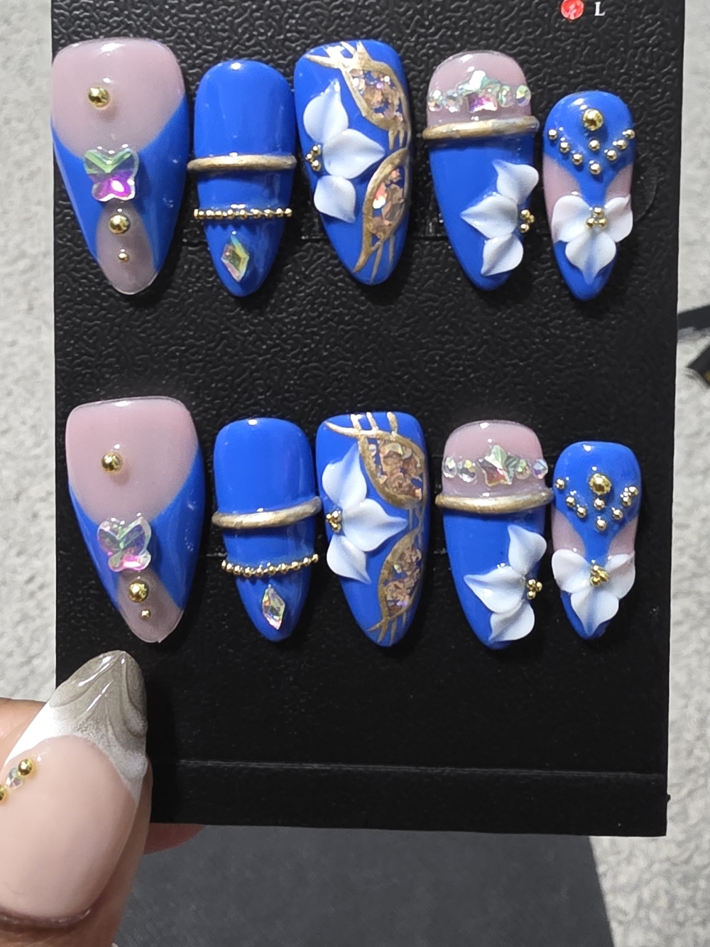 Blue & Pink Floral Press-On Nail Set - Women Makeup